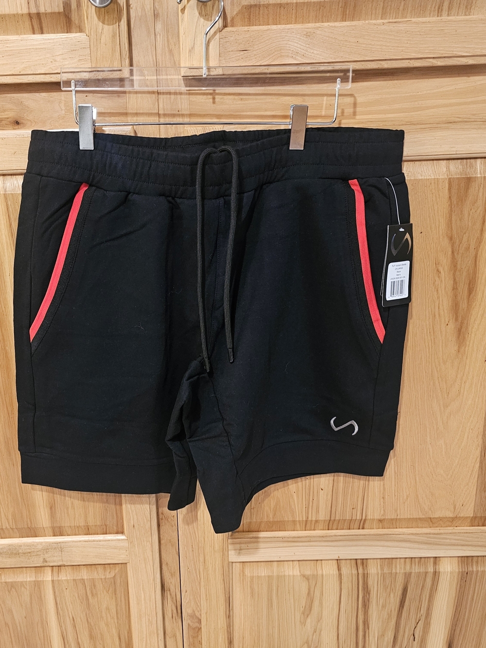 Men's Black Athletic Shorts with Red Pocket Trim